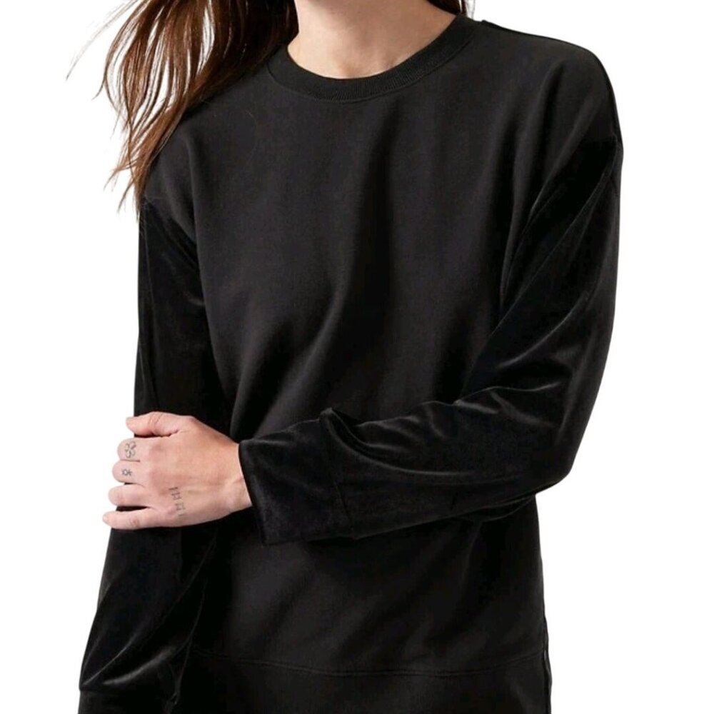 Athleta RetroPlush Velvet Crewneck Pullover Black Mixed Media Size L